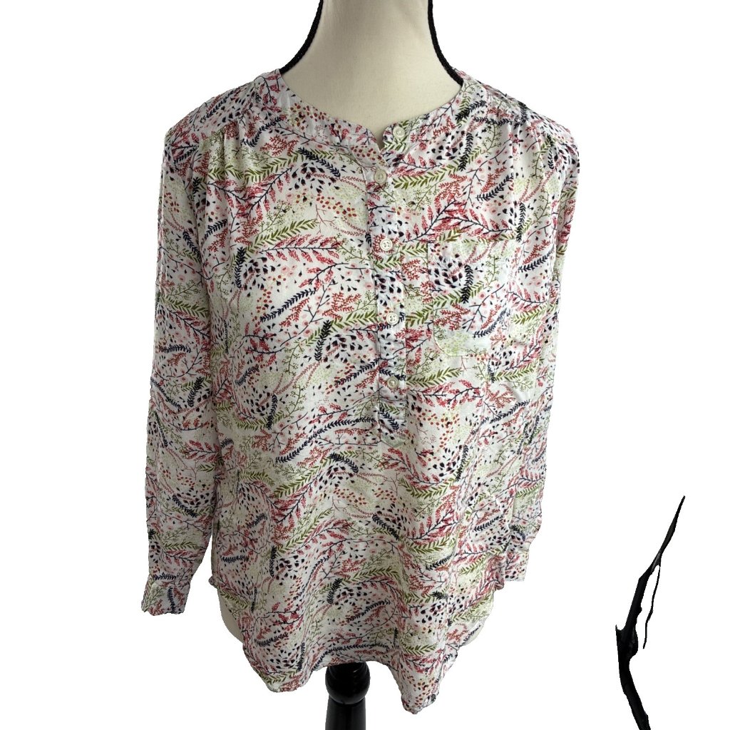 Loft Womens S Petite Blouse Multicolor Floral Print Long Sleeve Top